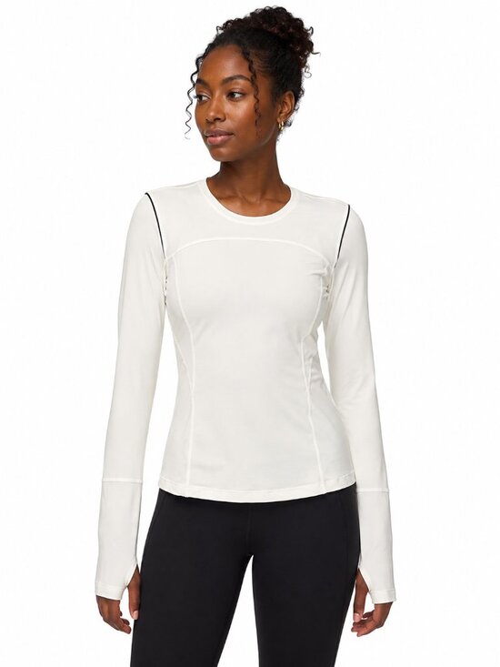 lululemon athletica Tops - Lululemon White Contrast Stitch Long Sleeve Athletic Top Fits Sz 6
